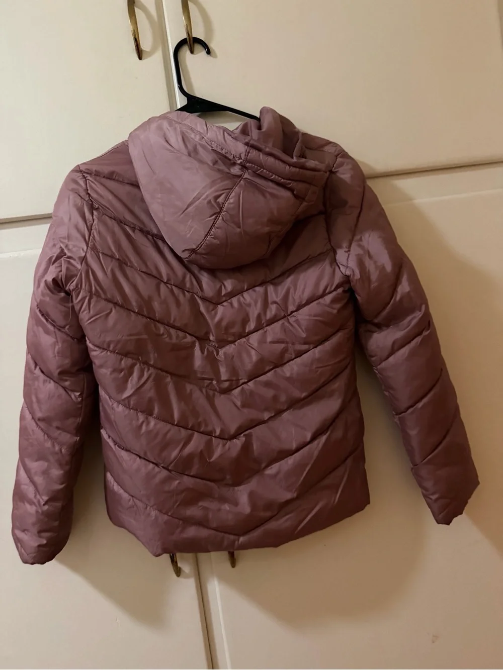 Girls' Hooded Puffer Jacket in Dusty Mauve